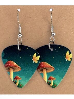Mushroom & Butterfly Guitar Pick Earrings Fashion Jewelry
